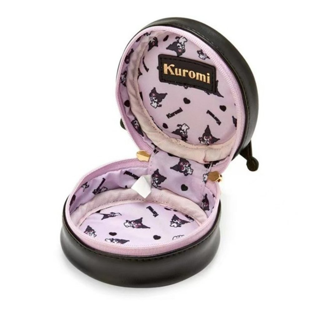 Sanrio Kuromi Jewelry Coin Case Round Black w/ Purple Bow Zipper Close Lined - Picture 2 of 4